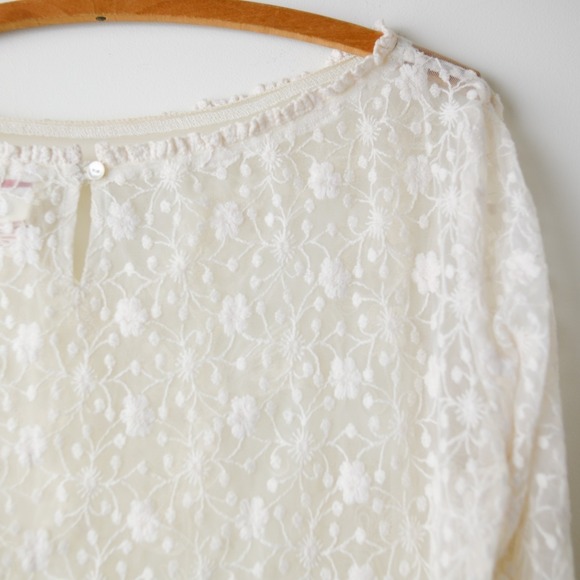 Sundance Romantic Lace Top M Ivory Embroidered Fairy Cottage Boho Festival Sheer - Picture 8 of 11